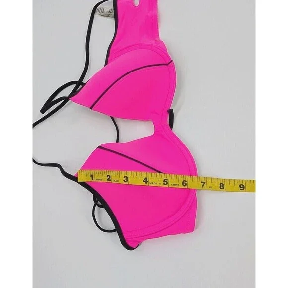 2 Victoria's Secret Pink Bikini Top Women Medium Hot Pink Strappy Swimsuit Beach - Picture 5 of 16